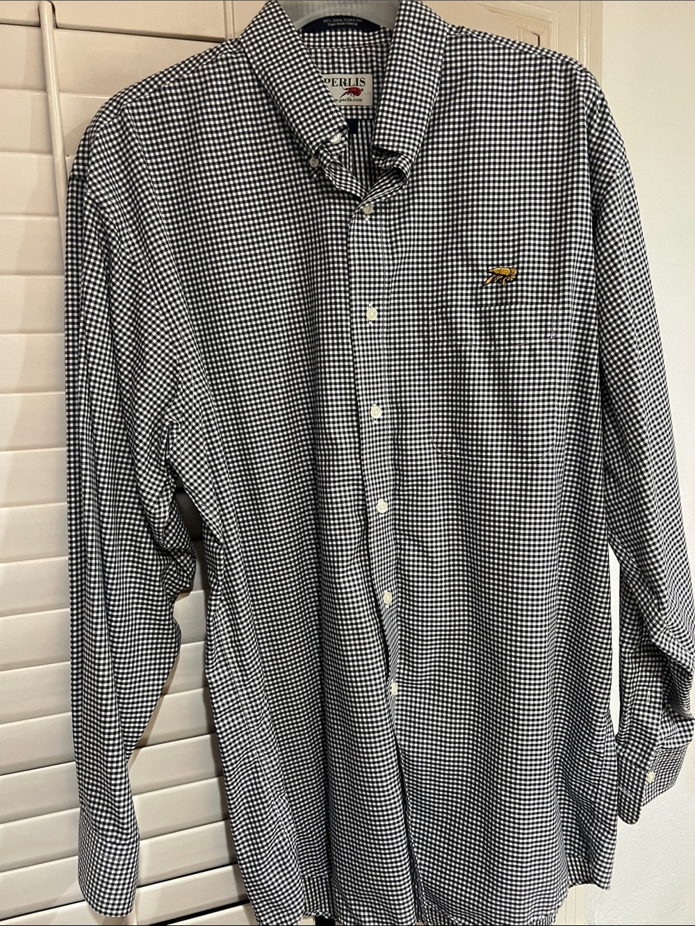 Perlis Men’s Black/White Check Button-Down Shirt long sleeve L. NOLA classic